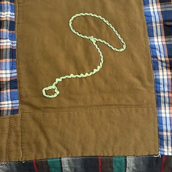 Homemade Plaid Squares Western Corduroy Squares Vintage Quilt 25 In x 54 In - Picture 5 of 14